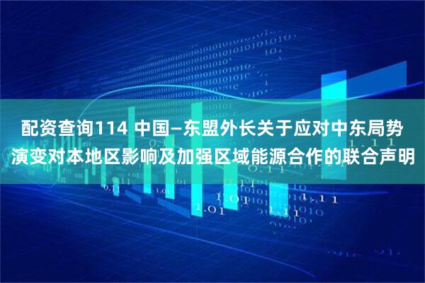 配资查询114 中国—东盟外长关于应对中东局势演变对本地区影响及加强区域能源合作的联合声明